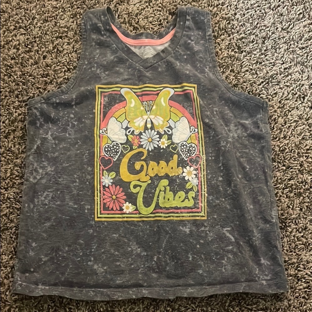 Wonder Nation Kids Tank Top - Gray with Colorful Graphic “Good Vibes”
